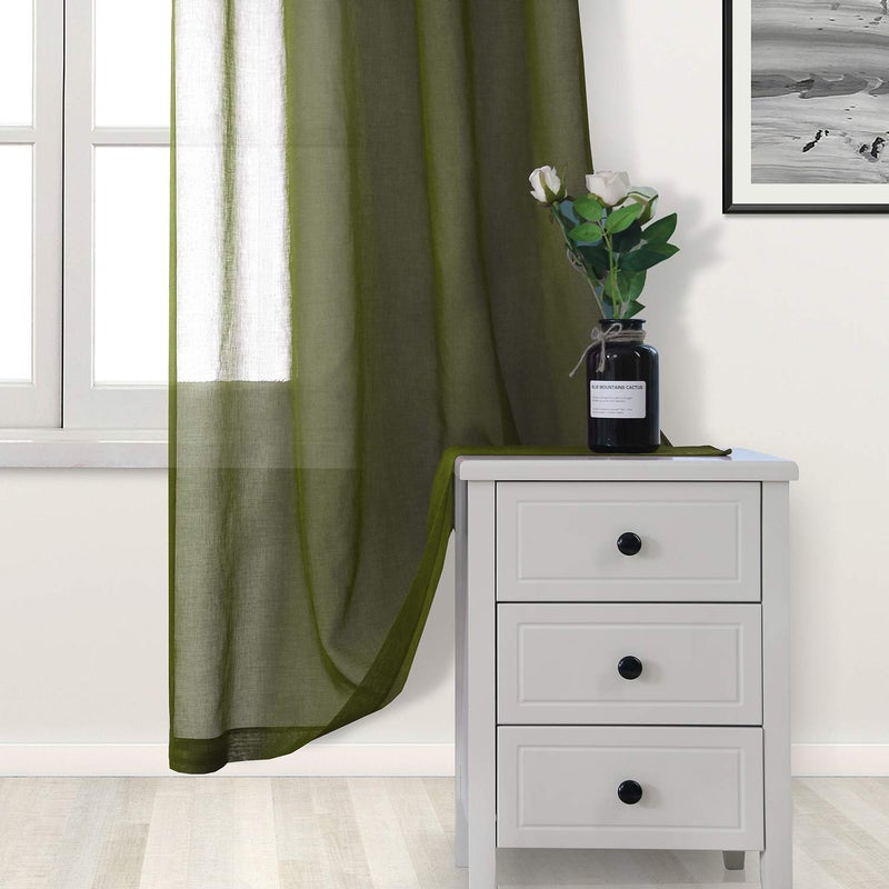 DWCN Olive Green Sheer Curtains Semi Transparent Voile Rod Pocket Curtains for Bedroom and Living Room, 52 x 84 inches Long, Set of 2 Panels - Image 3